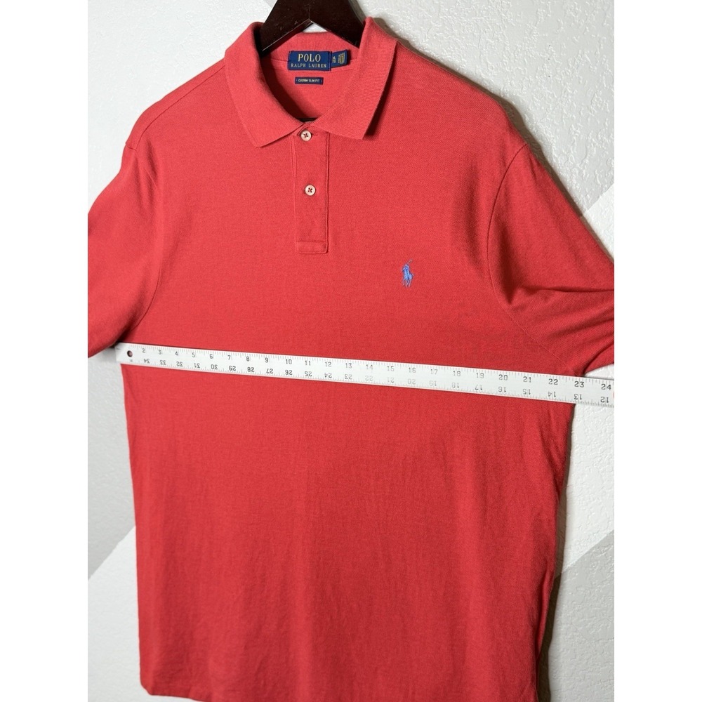 Polo Ralph Lauren Mens XL Custom Slim Fit Polo Shirt Coral Red Blue Pony Cotton - Picture 10 of 11